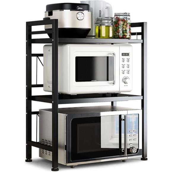 3 Tier Microwave Oven Rack Expandable Carbon Steel with 3 Hooks